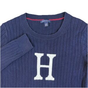 Tommy Hilfiger Womens Ribbed Knit Crewneck Sweater‎ Logo Cotton Pullover Medium
